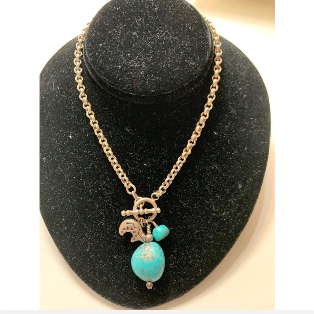 Sterling silver 20 inch toggle turquoise necklace